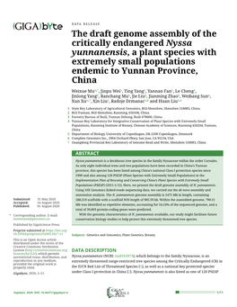 The Draft Genome Assembly of the Critically Endangered Nyssa Yunnanensis, a Plant Species with Extremely Small Populations Ende