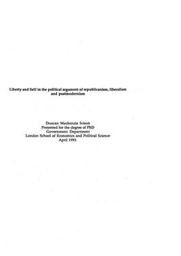 Liberty and Self in the Political Argument of Republicanism, Liberalism and Postmodernism