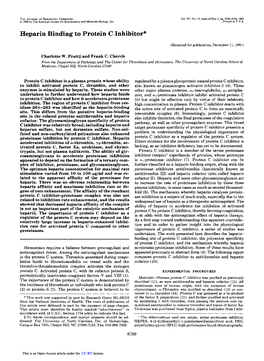 Heparin Binding to Protein C Inhibitor