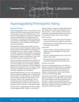 Hypercoagulability/Thrombophilia Testing