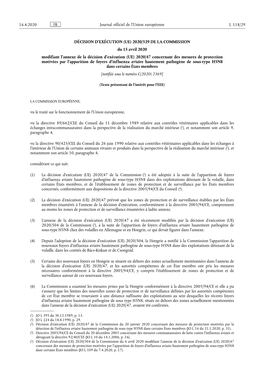 Décision D'exécution (UE) 2020/47 Est Remplacée Par Le Texte Suivant