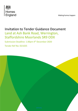 Invitation to Tender Guidance Document Land at Ash Bank Road, Werrington, Staffordshire Moorlands SR9