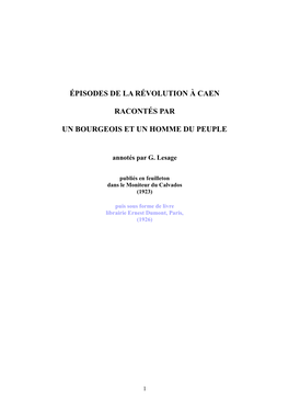 Épisodes De La Révolution À Caen Racontés Par Un