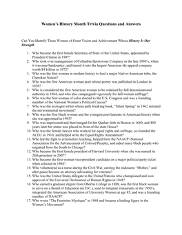 Women's History Month Trivia Questions and Answers