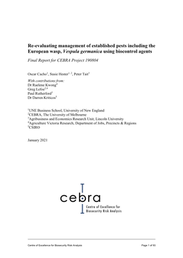 Re-Evaluating Management of Established Pests Including the European Wasp, Vespula Germanica Using Biocontrol Agents