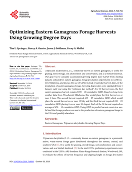 Optimizing Eastern Gamagrass Forage Harvests Using Growing Degree Days