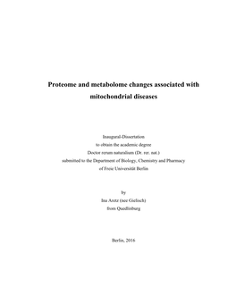 Proteome and Metabolome Changes Associated with Mitochondrial Diseases