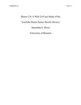 A Web 2.0 Case Study of the Youtube Horror Series Marble Hornets