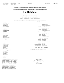 La Bohème La Boheme Page 1 of 4 Opera Assn