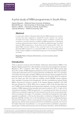 A Pilot Study of MBA Programmes in South Africa’