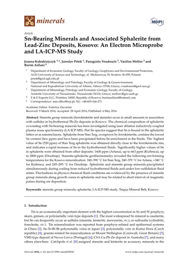 Sn-Bearing Minerals and Associated Sphalerite from Lead-Zinc Deposits, Kosovo: an Electron Microprobe and LA-ICP-MS Study