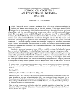 School Or Cloister ? an Educational Dilemma 1794-1880