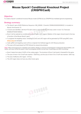 Mouse Spock1 Conditional Knockout Project (CRISPR/Cas9)