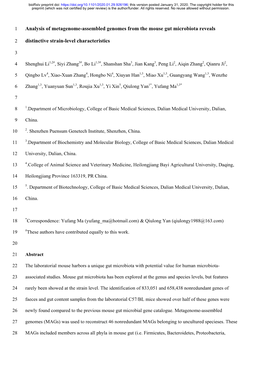 Analysis of Metagenome-Assembled Genomes from the Mouse Gut Microbiota Reveals