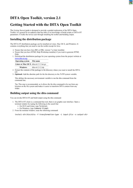 DITA Open Toolkit, Version 2.1 Getting Started with the DITA Open Toolkit
