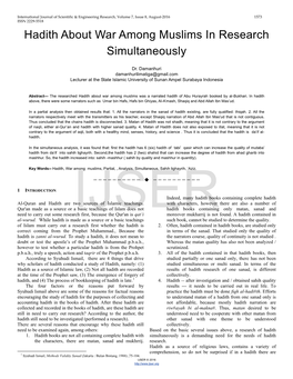 Hadith About War Among Muslims in Research Simultaneously