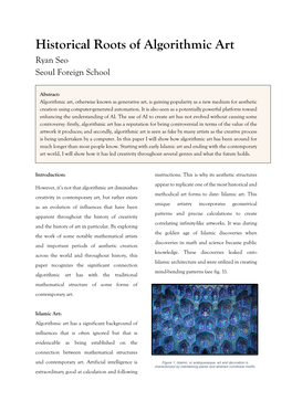 Historical Roots of Algorithmic Art Ryan Seo Seoul Foreign School