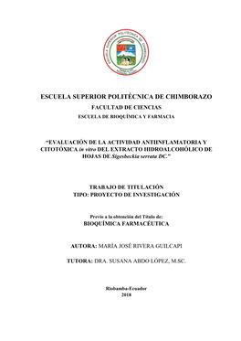 Escuela Superior Politécnica De Chimborazo Facultad De Ciencias Escuela De Bioquímica Y Farmacia