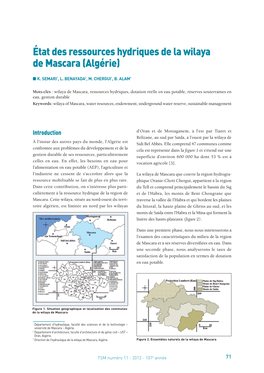 État Des Ressources Hydriques De La Wilaya De Mascara (Algérie)