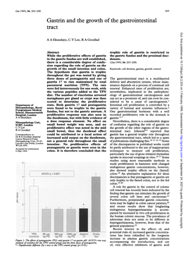 Gastrin and the Growth of the Gastrointestinal Tract Gut: First Published As 10.1136/Gut.36.2.203 on 1 February 1995