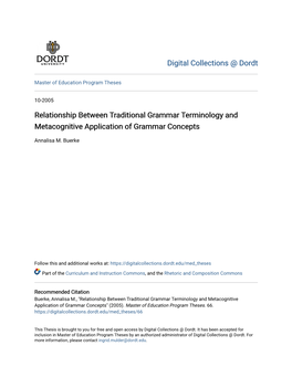 Relationship Between Traditional Grammar Terminology and Metacognitive Application of Grammar Concepts