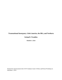 Transnational Insurgency: Irish America, the IRA, and Northern Ireland's Troubles