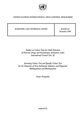 Studies on Colour Tests for Field Detection of Narcotic Drugs and Psychotropic Substances Under International Control (No