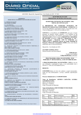 Maceió/AL, Segunda-Feira, 14 De Outubro De 2019 - Nº 5819