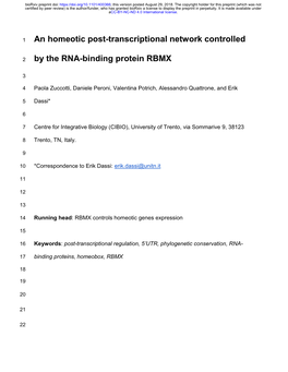 An Homeotic Post-Transcriptional Network Controlled by the RNA