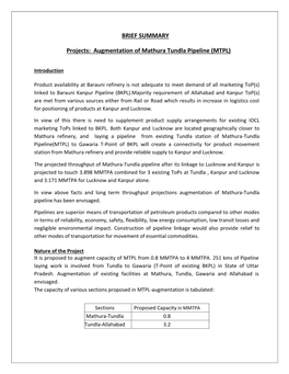 Augmentation of Mathura Tundla Pipeline (MTPL)