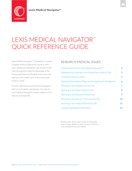 Lexis Medical Navigator™ Quick Reference Guide