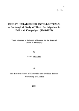 CHINA's ESTABLISHED INTELLECTUALS: a Sociological
