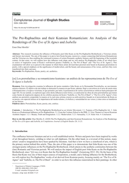 The Pre-Raphaelites and Their Keatsian Romanticism: an Analysis of the Renderings of the Eve of St Agnes and Isabella