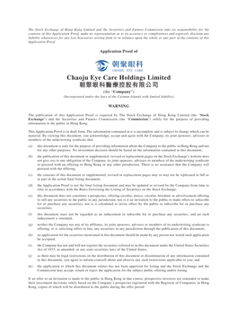 Chaoju Eye Care Holdings Limited 朝聚眼科醫療控股有限公司 (The “Company”) (Incorporated Under the Laws of the Cayman Islands with Limited Liability)