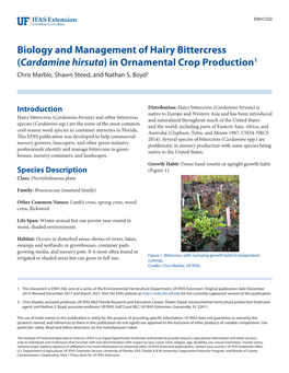 Biology and Management of Hairy Bittercress (Cardamine Hirsuta) in Ornamental Crop Production1 Chris Marble, Shawn Steed, and Nathan S
