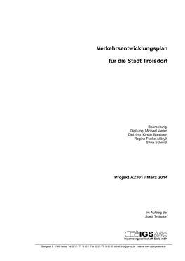 Verkehrsentwicklungsplan Für Die Stadt Troisdorf Aufgestellt Worden, Der Am 12.06.1990 Vom Rat Beschlossen Worden Ist