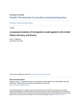 A Proposed Evolution of Immigration Model Applied to the United States, Germany, and Russia