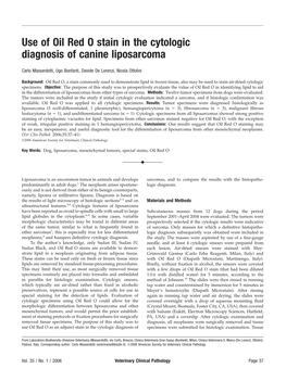 Use of Oil Red O Stain in the Cytologic Diagnosis of Canine Liposarcoma