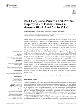 DNA Sequence Variants and Protein Haplotypes of Casein Genes in German Black Pied Cattle (DSN)