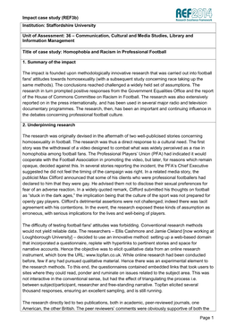 (Ref3b) Page 1 Institution: Staffordshire University Unit Of