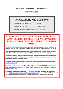 Applications and Decisions for the West Midlands