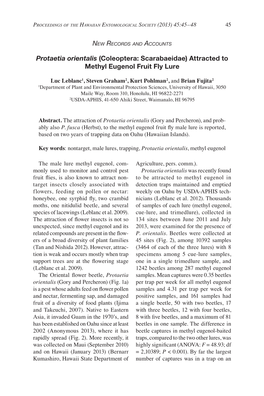 Protaetia Orientalis (Coleoptera: Scarabaeidae) Attracted to Methyl Eugenol Fruit Fly Lure