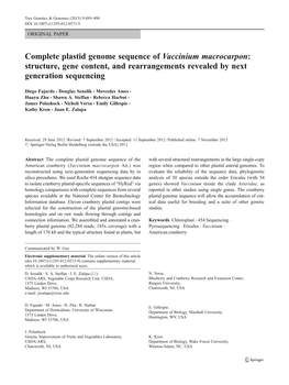 Complete Plastid Genome Sequence of Vaccinium Macrocarpon: Structure, Gene Content, and Rearrangements Revealed by Next Generation Sequencing