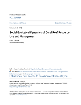 Social-Ecological Dynamics of Coral Reef Resource Use and Management