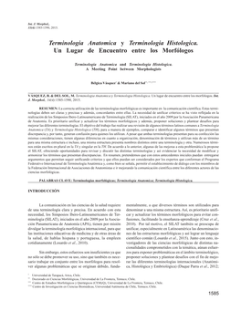 Terminologia Anatomica Y Terminologia Histologica. Un Lugar De Encuentro Entre Los Morfólogos