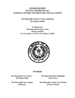 Interim Report Senate Committee on Veteran Affairs and Military Installations