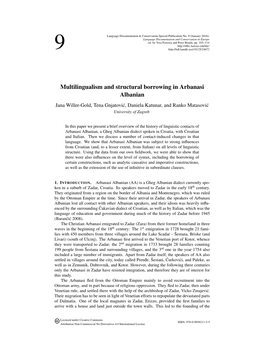 Multilingualism and Structural Borrowing in Arbanasi Albanian Jana Willer-Gold, Tena Gnjatovic,´ Daniela Katunar, and Ranko Matasovic´ University of Zagreb