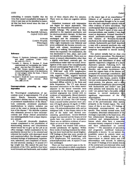 1050 Neurosarcoidosis Presenting As Major Depression Letters