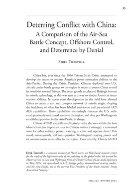 Deterring Conflict with China: a Comparison of the Air-Sea Battle Concept, Offshore Control, and Deterrence by Denial