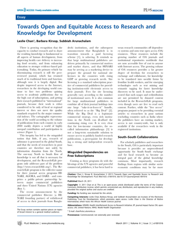 Towards Open and Equitable Access to Research and Knowledge for Development